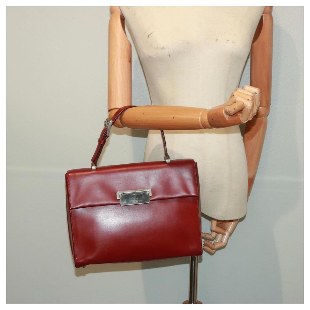 Prada Red Leather Satchel Bag | Vintage | Structured Top Handle Classic - Picture 2 of 16
